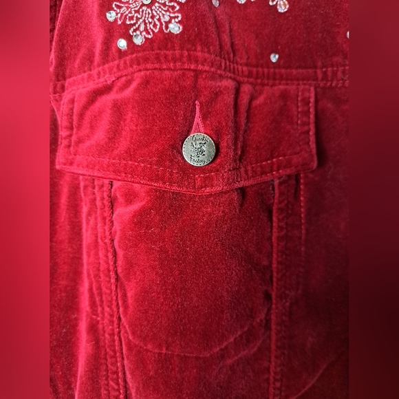 Quacker Factory - Red Velvet Snowman Jacket - Size 2X - Winter Snow Flakes - Picture 12 of 14